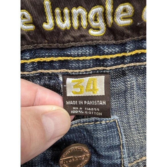 5ive Jungle Jeans Mens 34x30 Relaxed Fit Distressed Denim Straight Leg Pants - Picture 13 of 13